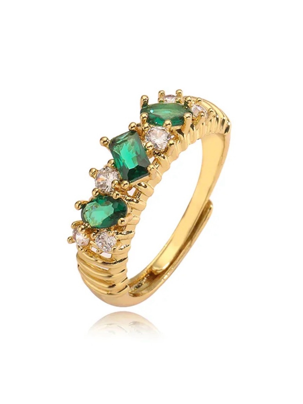 Gold Emerald Green Zircon Ring | Adjustable Gold Plated Copper Statement Ring